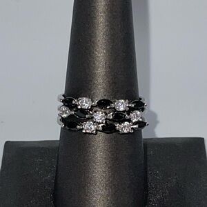 Set of 3 Sterling Silver Stacking rings with Black and Clear CZ stones